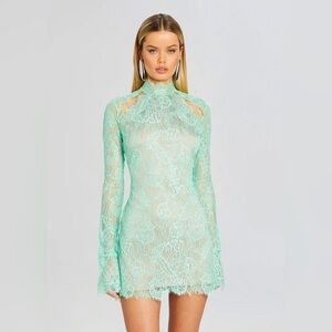 $498 Retrofête Pistachio Gilana Long Sleeve Lace Dress, Size MEDIUM